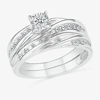4.25mm Unisex Adult 1/2 CT. T.W. Natural White Diamond 10K White Gold Round Side Stone Wedding Ring Set