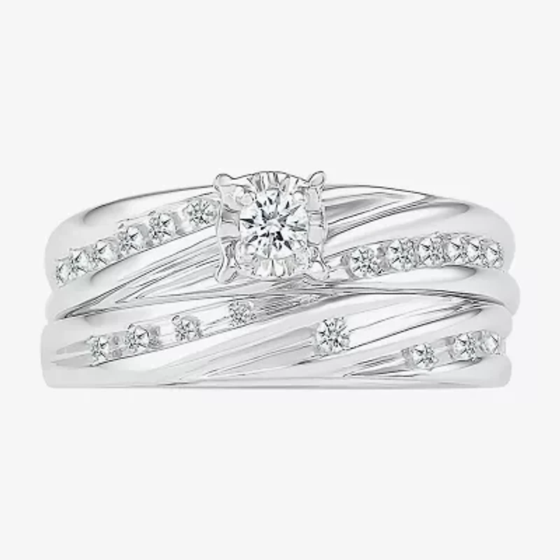 4.25mm Unisex Adult 1/2 CT. T.W. Natural White Diamond 10K White Gold Round Side Stone Wedding Ring Set