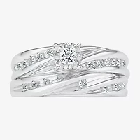 4.25mm Unisex Adult 1/2 CT. T.W. Natural White Diamond 10K White Gold Round Side Stone Wedding Ring Set