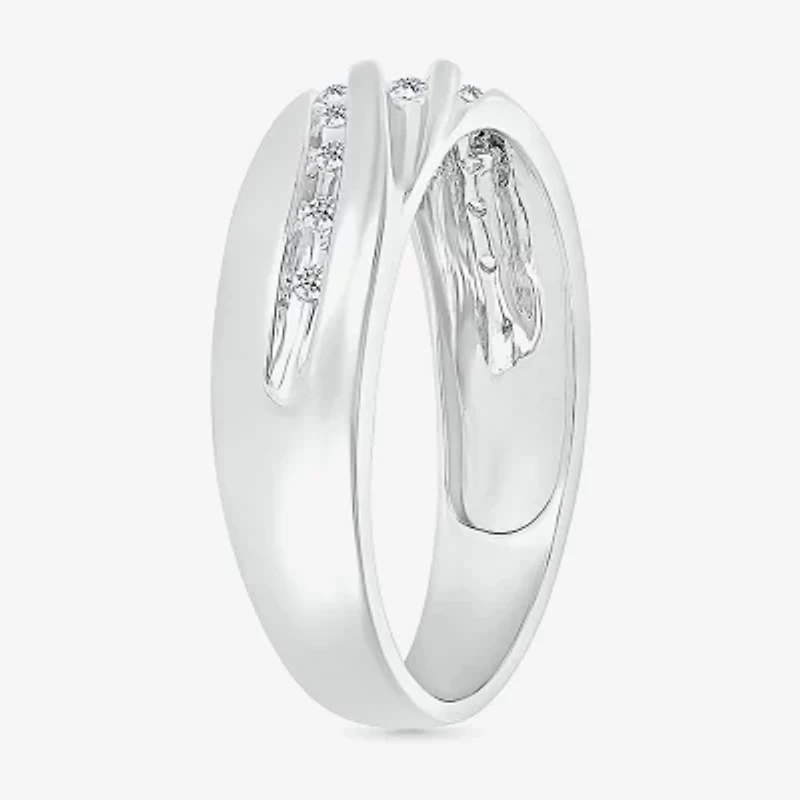4.25mm Unisex Adult 1/2 CT. T.W. Natural White Diamond 10K White Gold Round Side Stone Wedding Ring Set