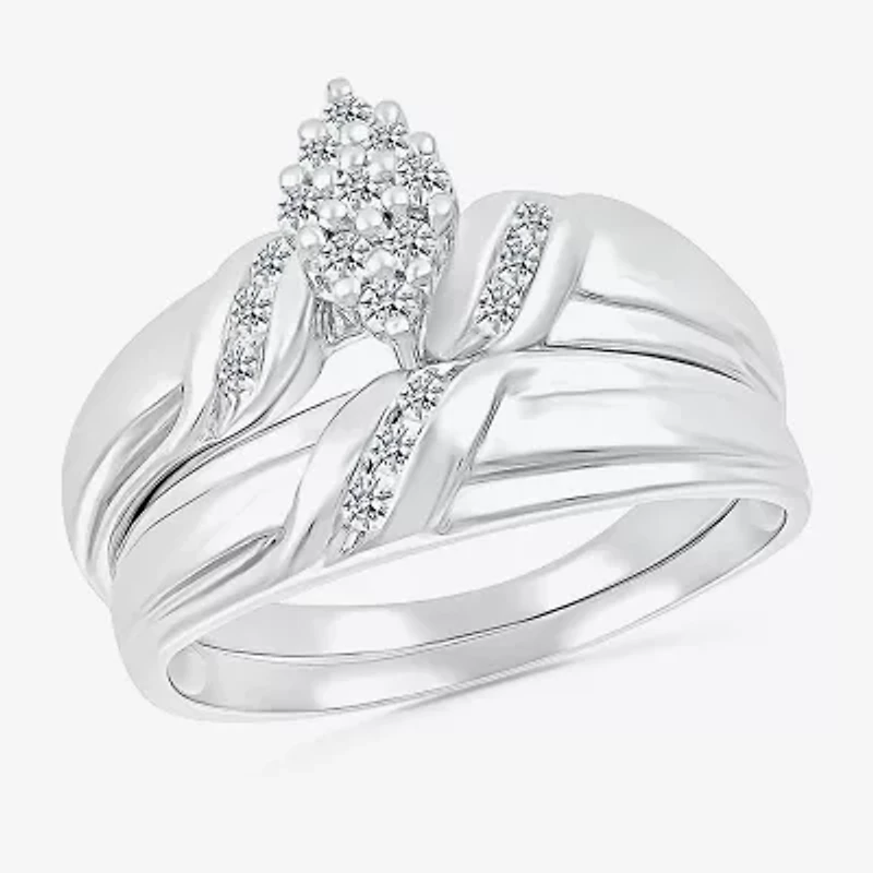 4.00mm Unisex Adult 1/3 CT. T.W. Natural White Diamond 10K White Gold Marquise Wedding Ring Set