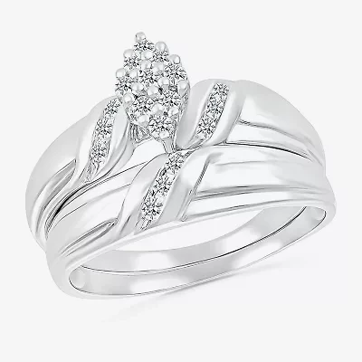 4.00mm Unisex Adult 1/3 CT. T.W. Natural White Diamond 10K White Gold Marquise Wedding Ring Set