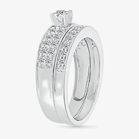 5.00mm Unisex Adult 1 CT. T.W. Natural White Diamond 10K White Gold Round Side Stone Wedding Ring Set