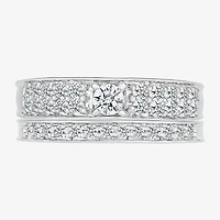 5.00mm Unisex Adult 1 CT. T.W. Natural White Diamond 10K White Gold Round Side Stone Wedding Ring Set