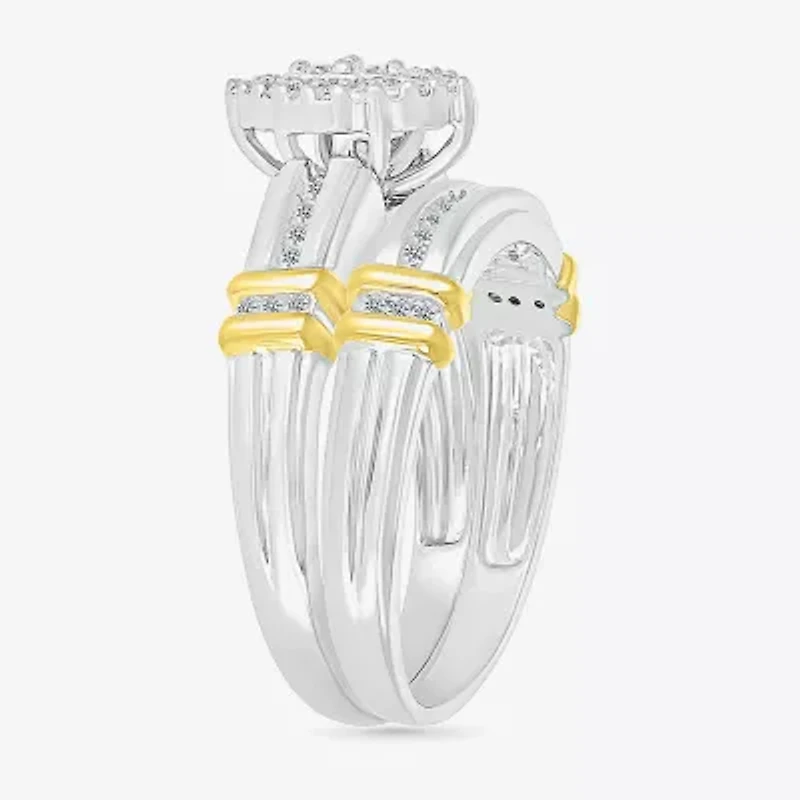 5.10mm Unisex Adult 1/4 CT. T.W. Natural White Diamond 10K Two Tone Gold Marquise Halo Side Stone Ring Set