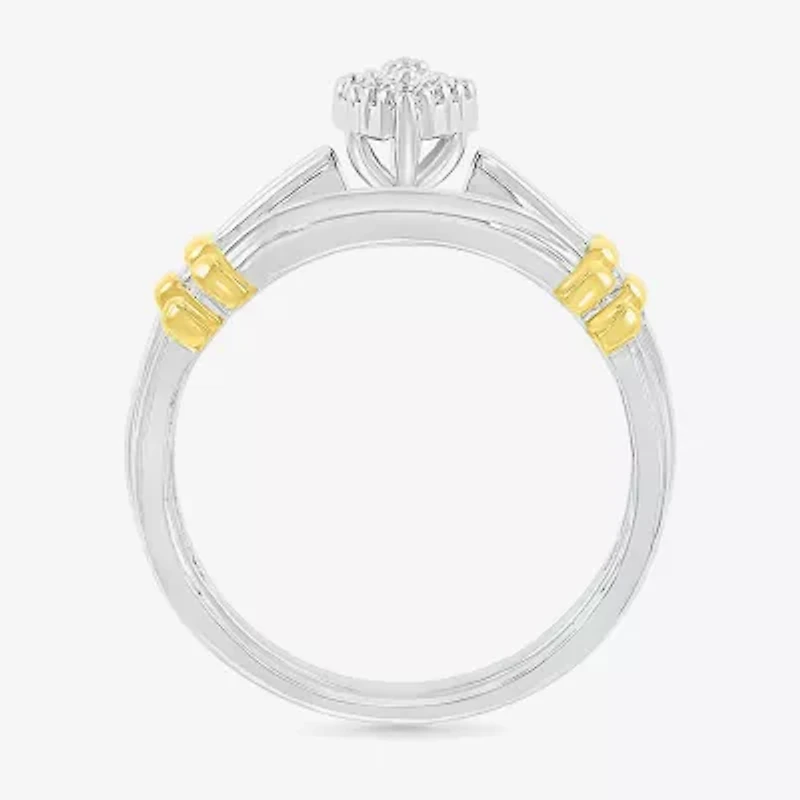 5.10mm Unisex Adult 1/4 CT. T.W. Natural White Diamond 10K Two Tone Gold Marquise Halo Side Stone Ring Set