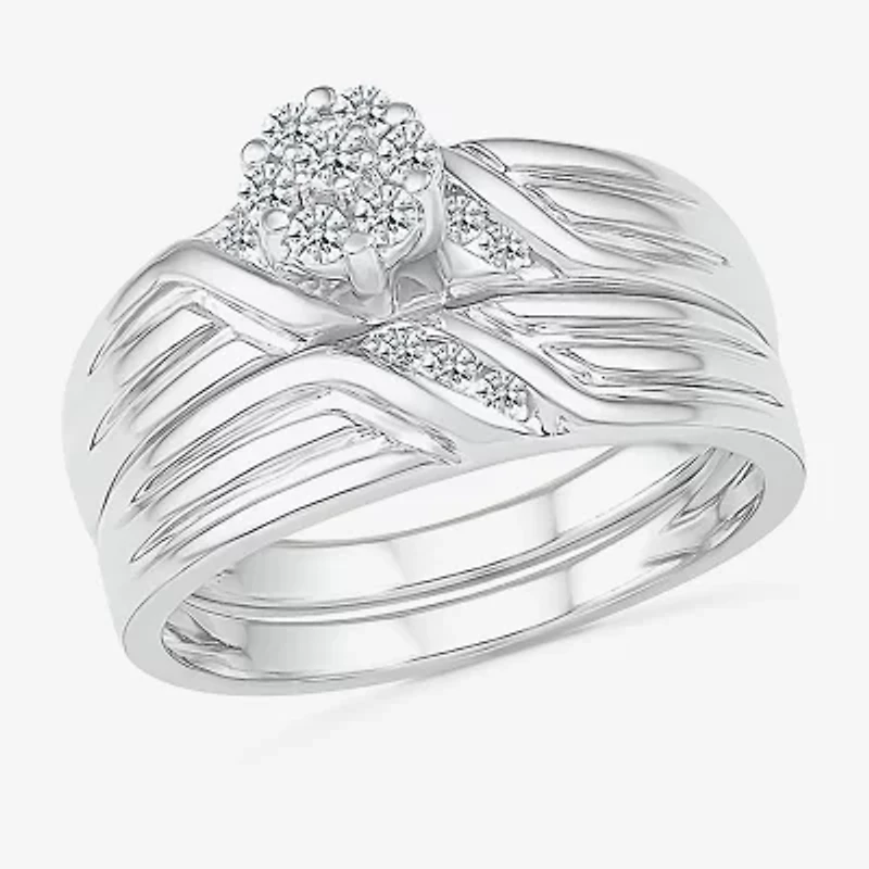 4.00mm Unisex Adult 1/3 CT. T.W. Natural White Diamond 10K White Gold Round Wedding Ring Set