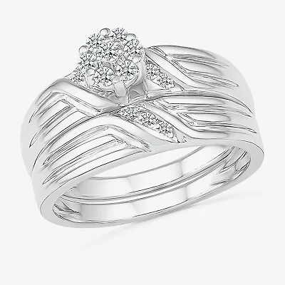 4.00mm Unisex Adult 1/3 CT. T.W. Natural White Diamond 10K White Gold Round Wedding Ring Set