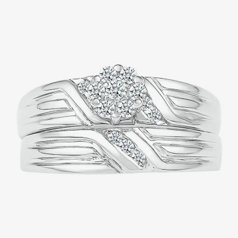 4.00mm Unisex Adult 1/3 CT. T.W. Natural White Diamond 10K White Gold Round Wedding Ring Set