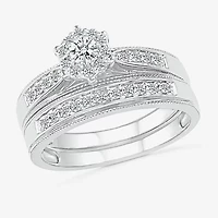 6.00mm Unisex Adult 1/2 CT. T.W. Natural White Diamond 10K White Gold Round Halo Side Stone Ring Set