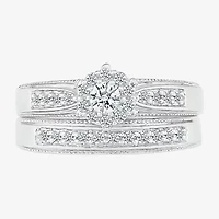 6.00mm Unisex Adult 1/2 CT. T.W. Natural White Diamond 10K White Gold Round Halo Side Stone Ring Set
