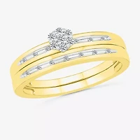 3.60mm Unisex Adult 1/5 CT. Natural White Diamond 10K Gold Round Side Stone Wedding Ring Set