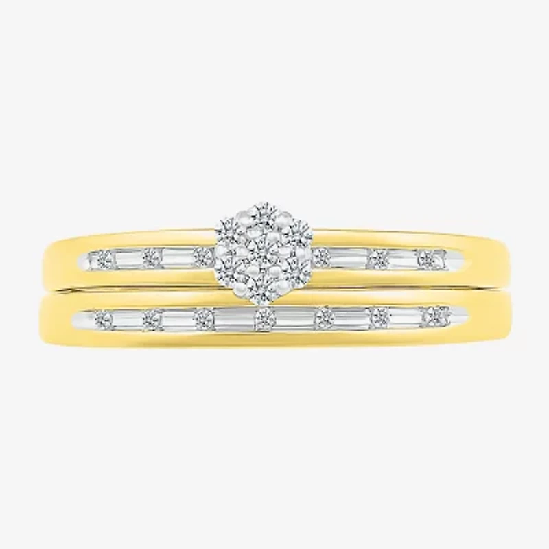 3.60mm Unisex Adult 1/5 CT. Natural White Diamond 10K Gold Round Side Stone Wedding Ring Set