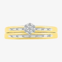 3.60mm Unisex Adult 1/5 CT. Natural White Diamond 10K Gold Round Side Stone Wedding Ring Set