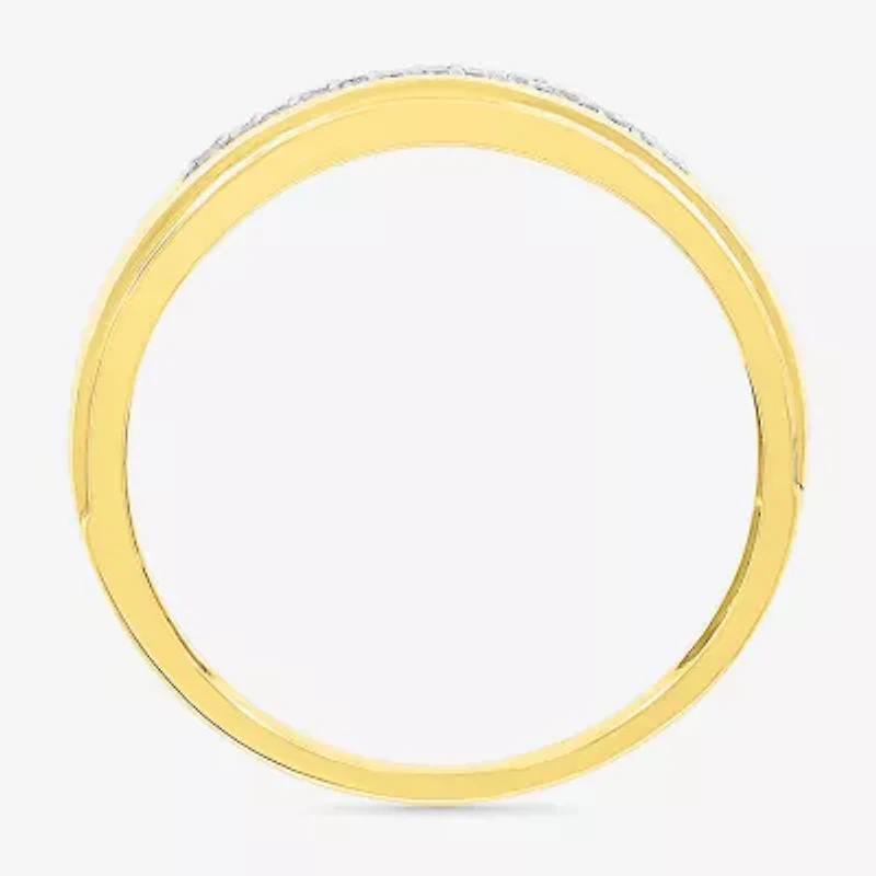 3.60mm Unisex Adult 1/5 CT. Natural White Diamond 10K Gold Round Side Stone Wedding Ring Set