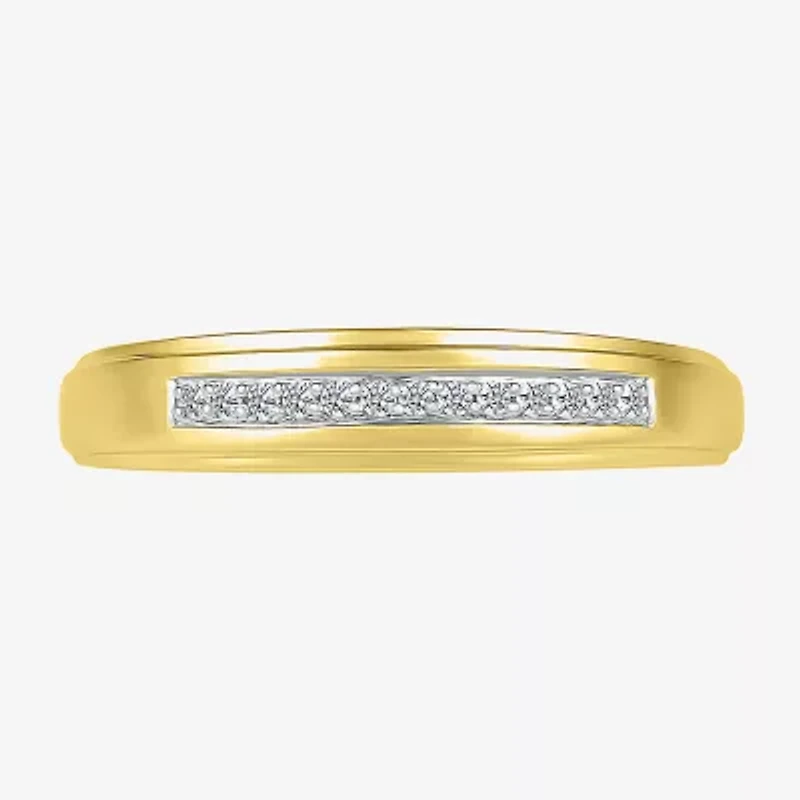 3.60mm Unisex Adult 1/5 CT. Natural White Diamond 10K Gold Round Side Stone Wedding Ring Set