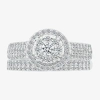 6.70mm Unisex Adult 1 1/5 CT. T.W. Natural White Diamond 10K White Gold Round Halo Side Stone Ring Set