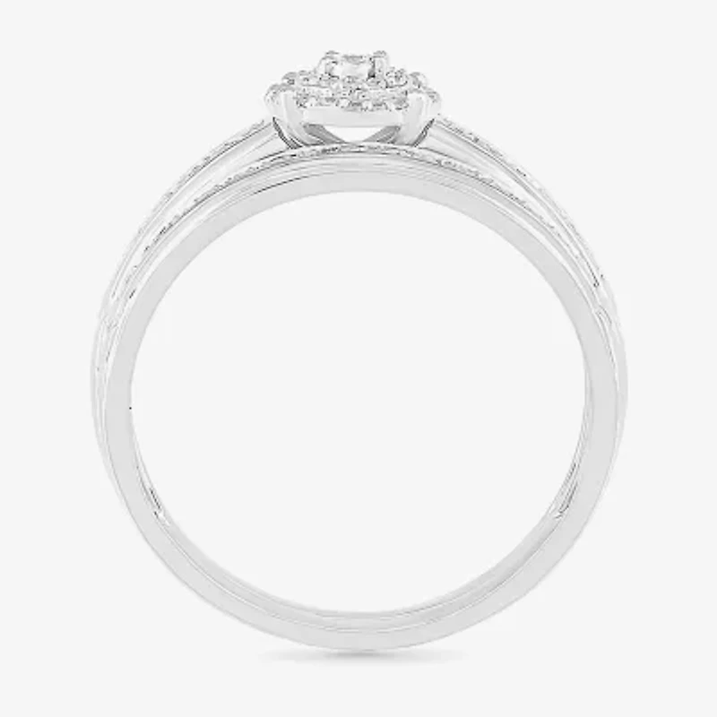 4.45mm Unisex Adult 1/4 CT. T.W. Natural White Diamond 10K White Gold Round Halo Side Stone Ring Set