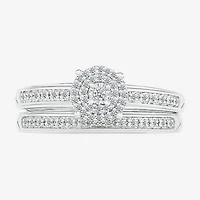 4.45mm Unisex Adult 1/4 CT. T.W. Natural White Diamond 10K White Gold Round Halo Side Stone Ring Set