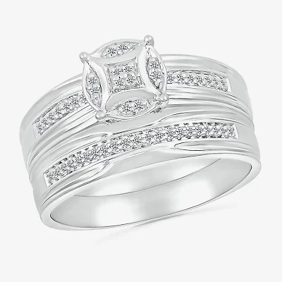 5.50mm Unisex Adult 1/4 CT. T.W. Natural White Diamond 10K White Gold Round Side Stone Wedding Ring Set