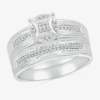 5.50mm Unisex Adult 1/4 CT. T.W. Natural White Diamond 10K White Gold Round Side Stone Wedding Ring Set