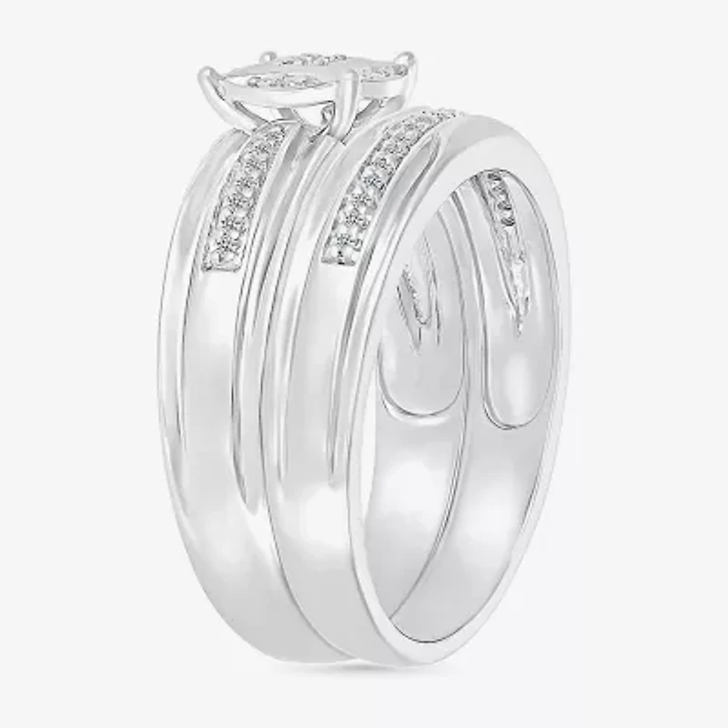 5.50mm Unisex Adult 1/4 CT. T.W. Natural White Diamond 10K White Gold Round Side Stone Wedding Ring Set