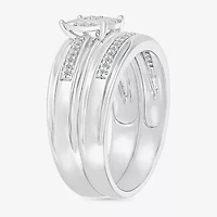 5.50mm Unisex Adult 1/4 CT. T.W. Natural White Diamond 10K White Gold Round Side Stone Wedding Ring Set