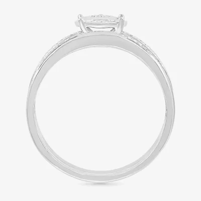 5.50mm Unisex Adult 1/4 CT. T.W. Natural White Diamond 10K White Gold Round Side Stone Wedding Ring Set