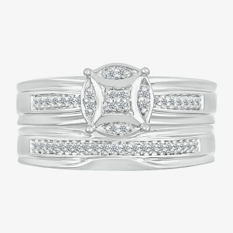 5.50mm Unisex Adult 1/4 CT. T.W. Natural White Diamond 10K White Gold Round Side Stone Wedding Ring Set