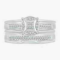 5.50mm Unisex Adult 1/4 CT. T.W. Natural White Diamond 10K White Gold Round Side Stone Wedding Ring Set