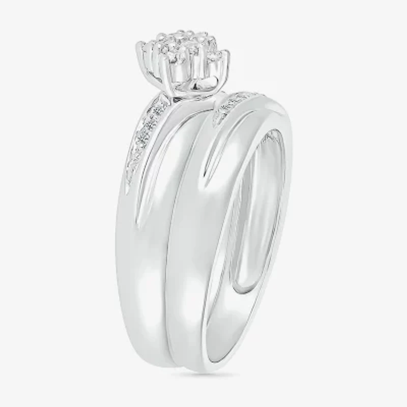 4.65mm Unisex Adult 1/4 CT. T.W. Natural White Diamond 10K White Gold Marquise Side Stone Wedding Ring Set