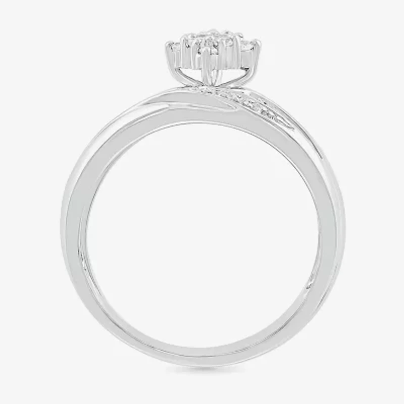 4.65mm Unisex Adult 1/4 CT. T.W. Natural White Diamond 10K White Gold Marquise Side Stone Wedding Ring Set