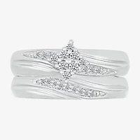 4.65mm Unisex Adult 1/4 CT. T.W. Natural White Diamond 10K White Gold Marquise Side Stone Wedding Ring Set