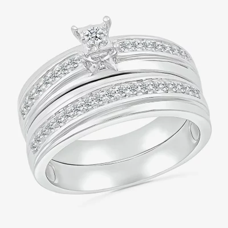4.90mm Unisex Adult 3/8 CT. T.W. Natural White Diamond 10K White Gold Side Stone Wedding Ring Set