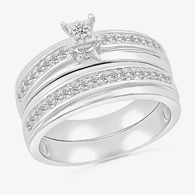 4.90mm Unisex Adult 3/8 CT. T.W. Natural White Diamond 10K White Gold Side Stone Wedding Ring Set