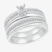 4.90mm Unisex Adult 3/8 CT. T.W. Natural White Diamond 10K White Gold Side Stone Wedding Ring Set