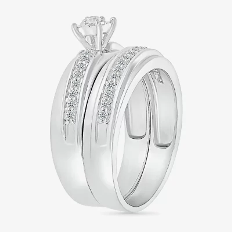 4.90mm Unisex Adult 3/8 CT. T.W. Natural White Diamond 10K White Gold Side Stone Wedding Ring Set