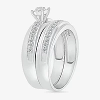 4.90mm Unisex Adult 3/8 CT. T.W. Natural White Diamond 10K White Gold Side Stone Wedding Ring Set