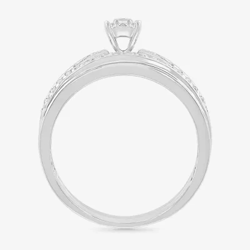 4.90mm Unisex Adult 3/8 CT. T.W. Natural White Diamond 10K White Gold Side Stone Wedding Ring Set