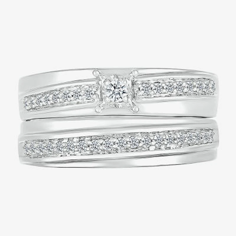 4.90mm Unisex Adult 3/8 CT. T.W. Natural White Diamond 10K White Gold Side Stone Wedding Ring Set