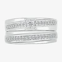 4.90mm Unisex Adult 3/8 CT. T.W. Natural White Diamond 10K White Gold Side Stone Wedding Ring Set