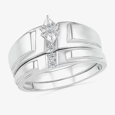 4.90mm Unisex Adult 1/10 CT. T.W. Natural White Diamond 10K White Gold Marquise Wedding Ring Set