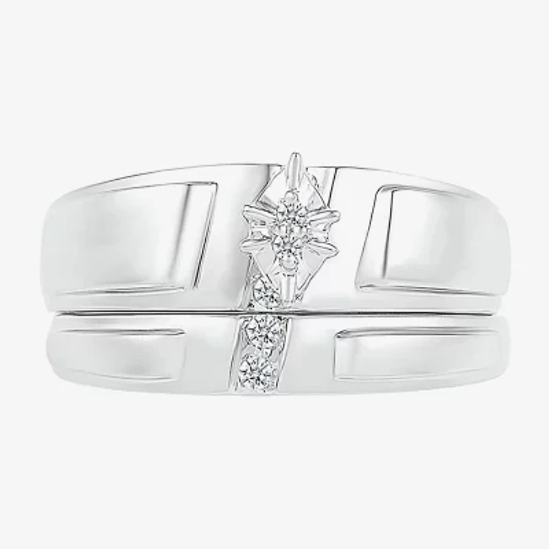 4.90mm Unisex Adult 1/10 CT. T.W. Natural White Diamond 10K White Gold Marquise Wedding Ring Set
