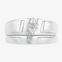 4.90mm Unisex Adult 1/10 CT. T.W. Natural White Diamond 10K White Gold Marquise Wedding Ring Set