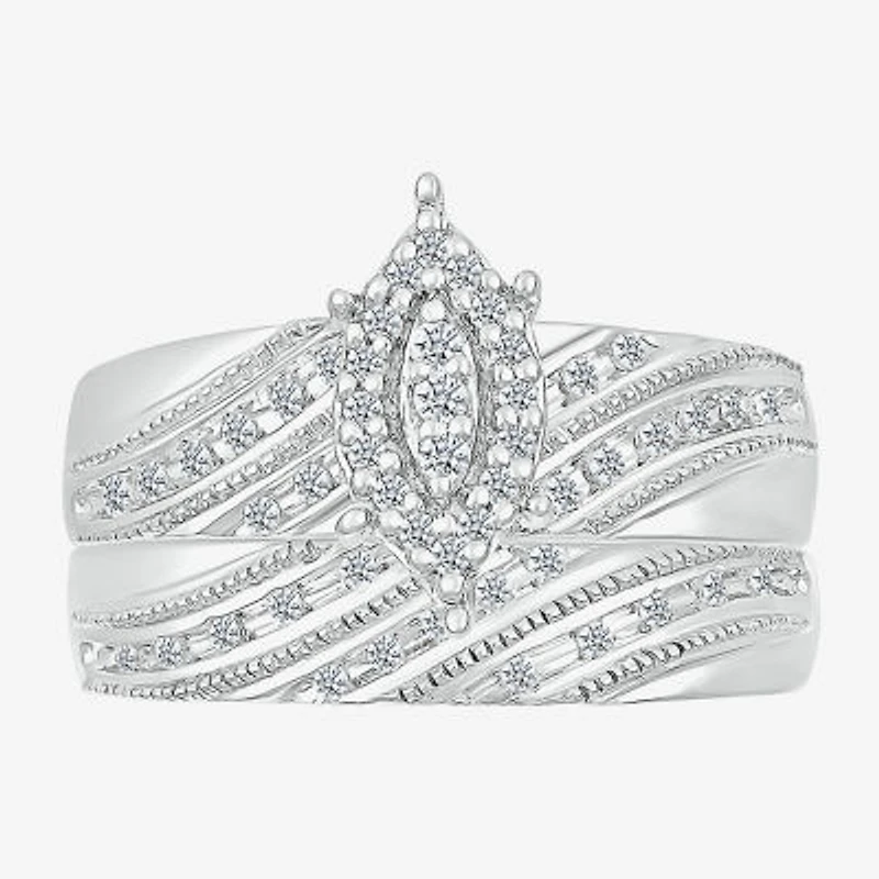 5.20mm Unisex Adult 1/3 CT. T.W. Natural White Diamond 10K White Gold Marquise Halo Side Stone Ring Set