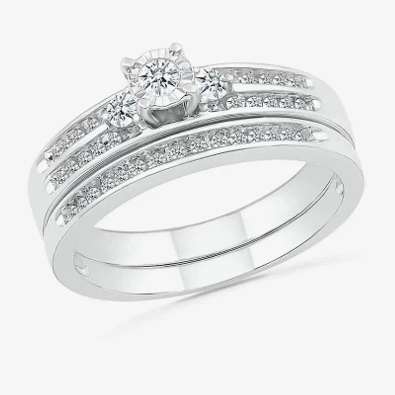 4.85mm Unisex Adult 1/2 CT. T.W. Natural White Diamond 10K White Gold Round Side Stone Wedding Ring Set