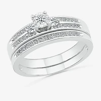 4.85mm Unisex Adult 1/2 CT. T.W. Natural White Diamond 10K White Gold Round Side Stone Wedding Ring Set