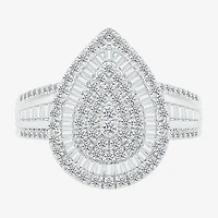 6.20mm Unisex Adult 1 CT. T.W. Natural White Diamond 10K Gold Pear Side Stone Halo Engagement Ring