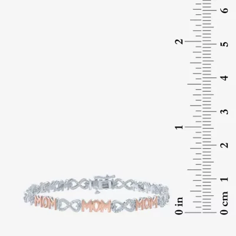 "Mom" Womens 1/10 CT. T.W. Natural White Diamond 14K Rose Gold Over Silver Sterling Infinity 7.5 Inch Tennis Bracelet