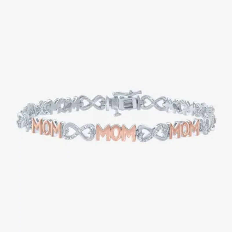 "Mom" Womens 1/10 CT. T.W. Natural White Diamond 14K Rose Gold Over Silver Sterling Infinity 7.5 Inch Tennis Bracelet